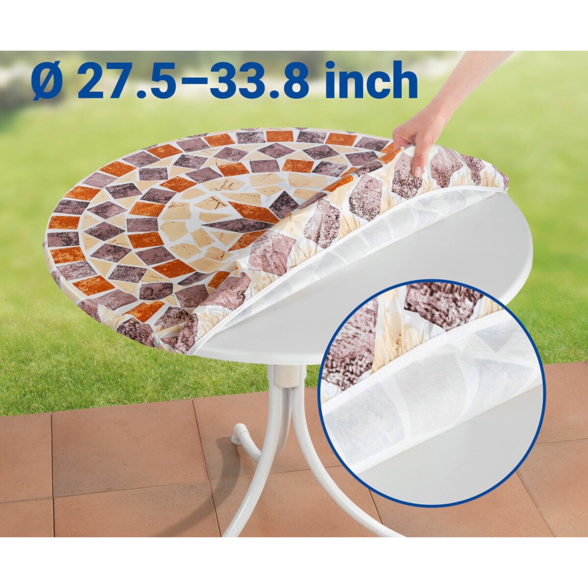 Cerata ogrodowa z gumką na okrągły stół, mozaika, Ø 70-86 cm