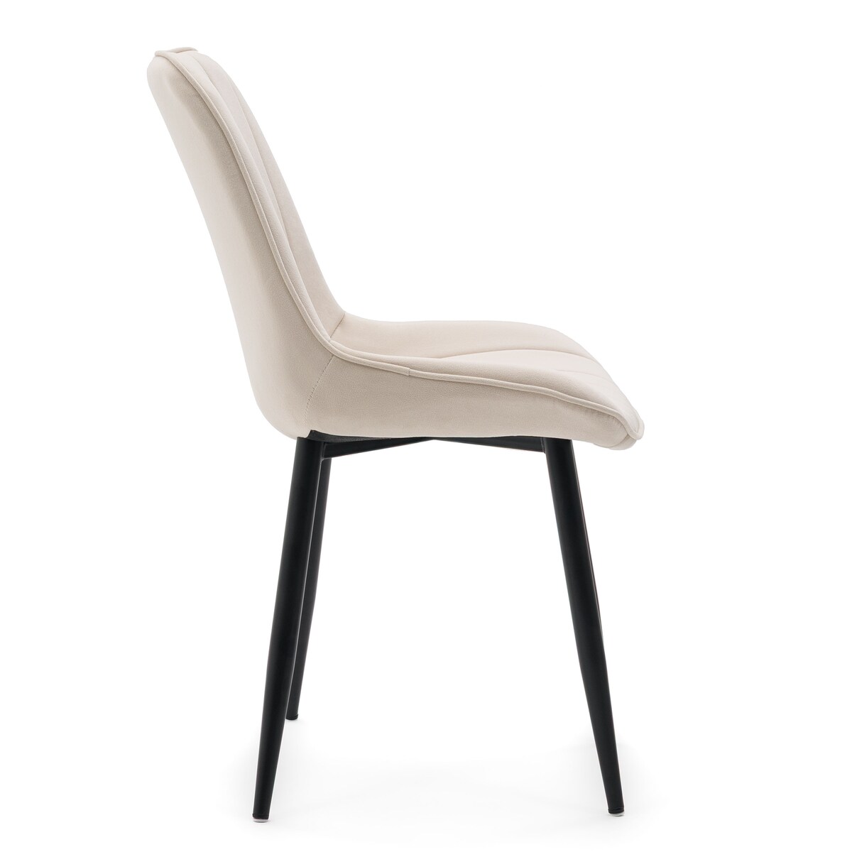 Krzesło tapicerowane welurowe ELVA beżowe jasne na czarnych nogach