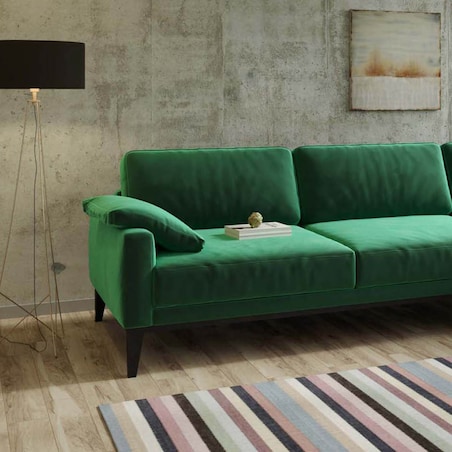 Sofa narożna Musso - zielona z pikowanym siedziskiem