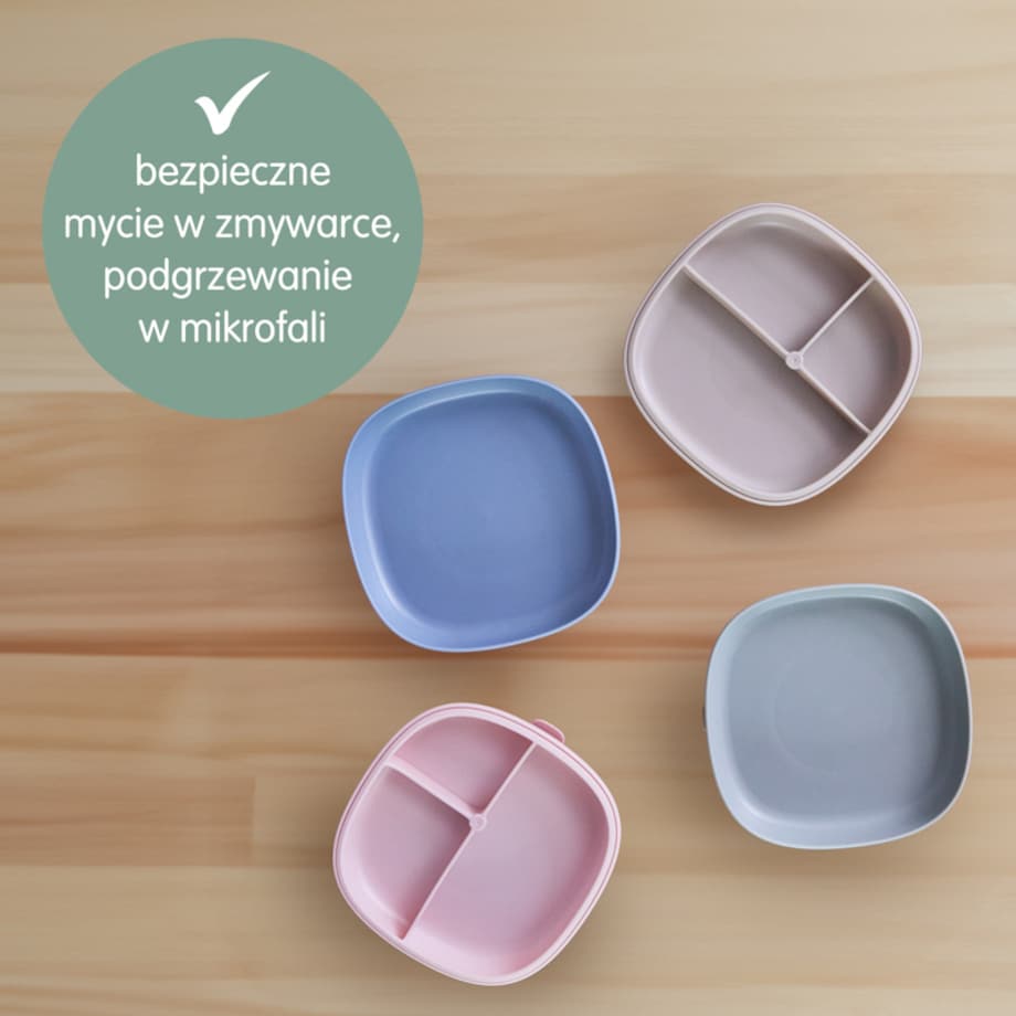 Talerzyk z przyssawką dla dzieci BLW – trójdzielny zaokrąglony 2w1 latte b.box