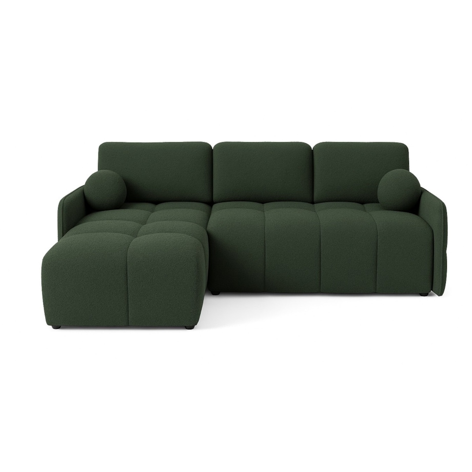 Narożnik MONO z funkcją spania i ozdobnymi poduszkami lewy, zielony