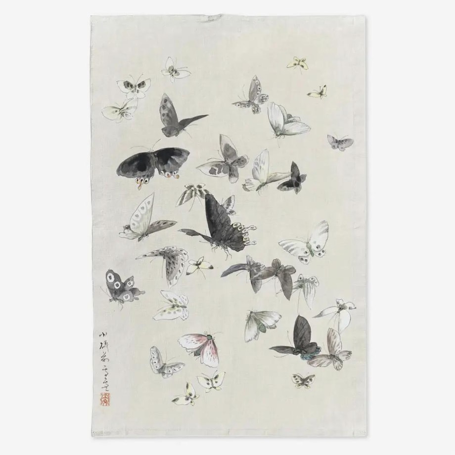 Lniany ręcznik kuchenny - motyle