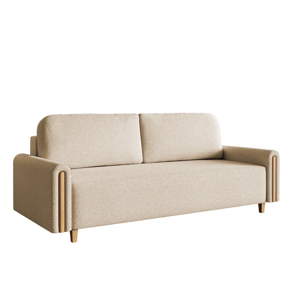 Elegancka kanapa MODERN z funkcją spania - beżowa + drewno
