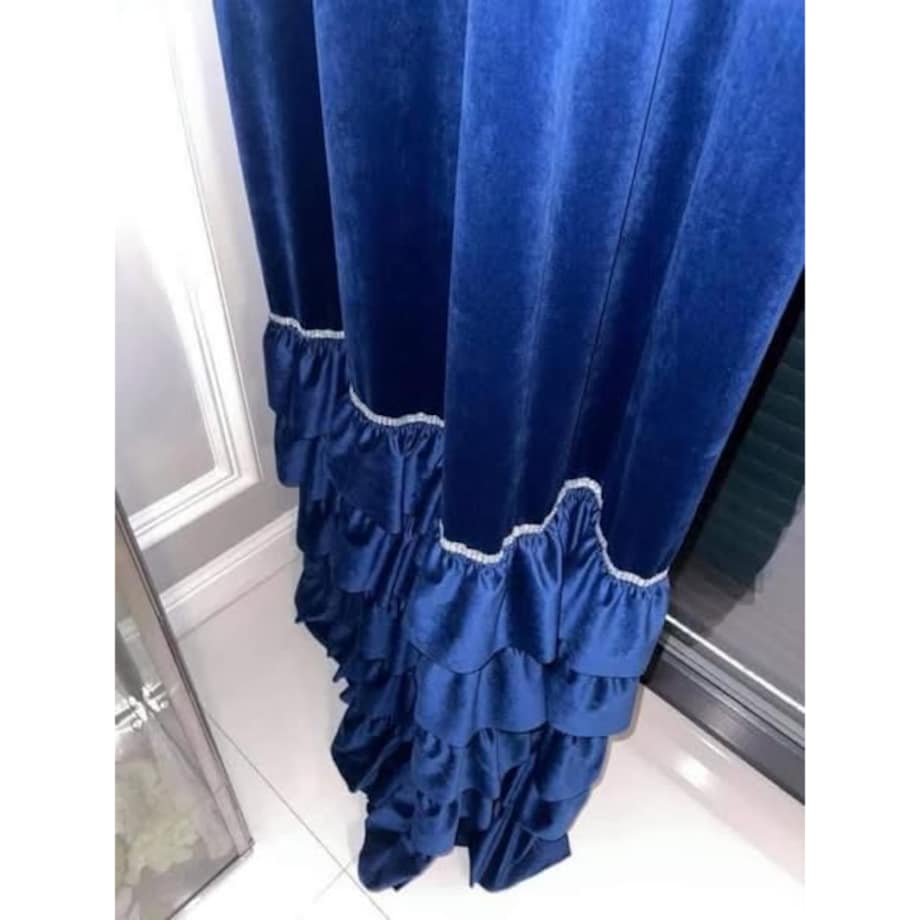 Zasłona welurowa z falbanami od dołu 140x250 cm granat