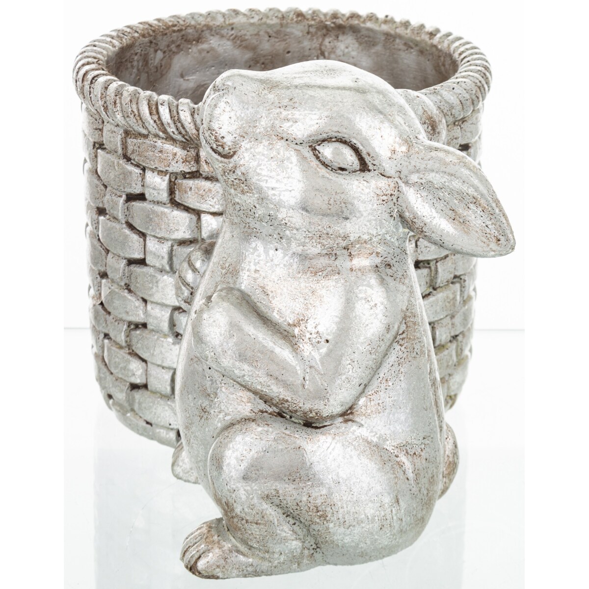 Osłonka na doniczkę - 17x24x16 cm królik i jego srebrny koszyk