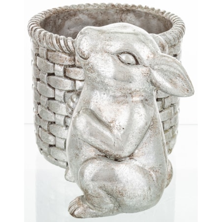 Osłonka na doniczkę - 17x24x16 cm królik i jego srebrny koszyk