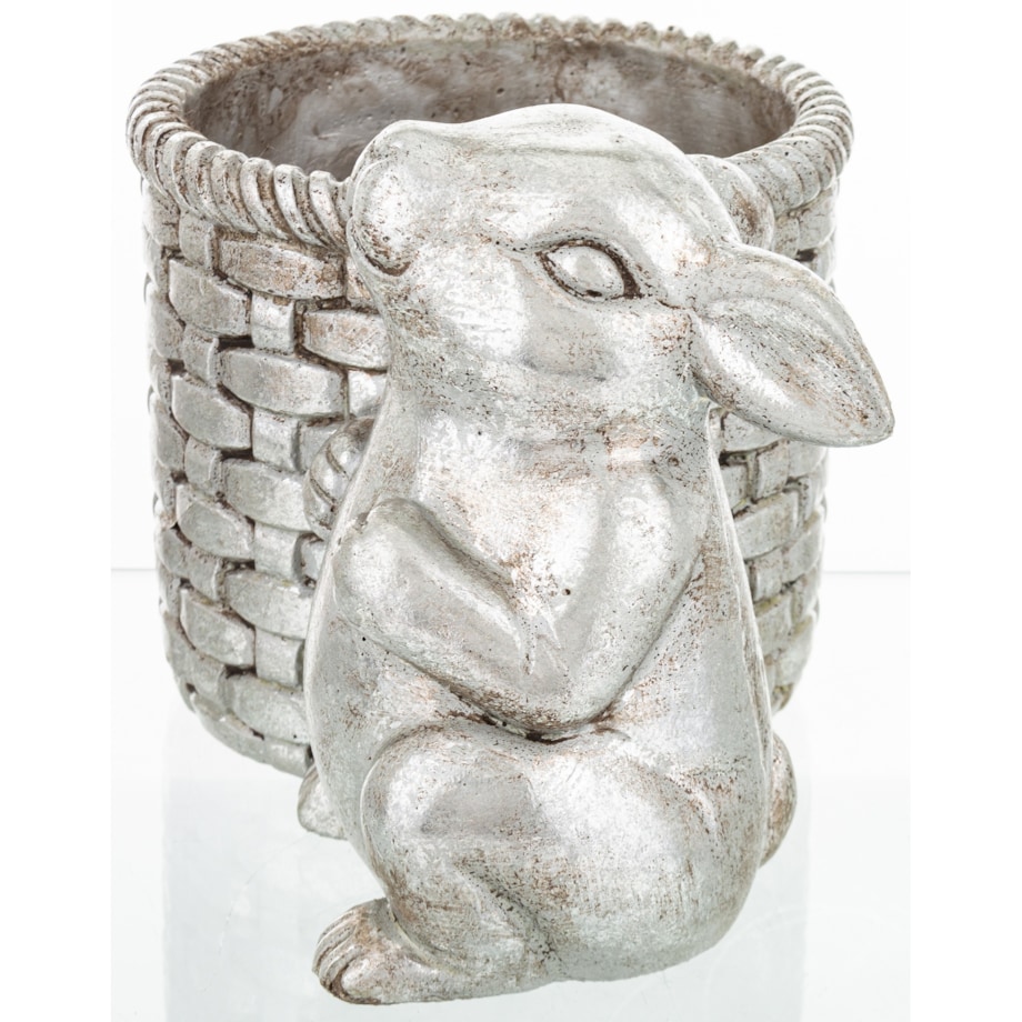 Osłonka na doniczkę - 17x24x16 cm królik i jego srebrny koszyk