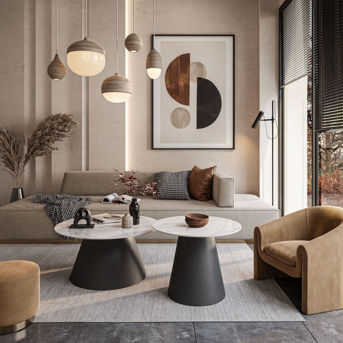 Okrągła ława 2w1 CARTELLE czarny marmur