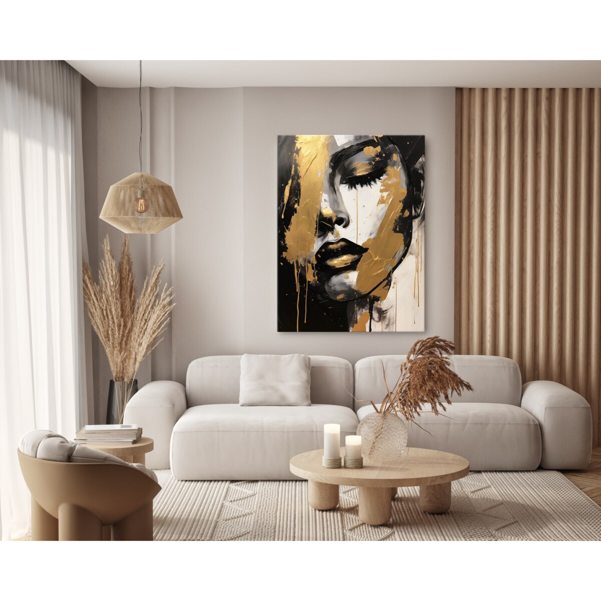 Obraz Do Salonu ZŁOTY Portret Kobieca Twarz Styl Glamour Abstrakcja 80x120cm