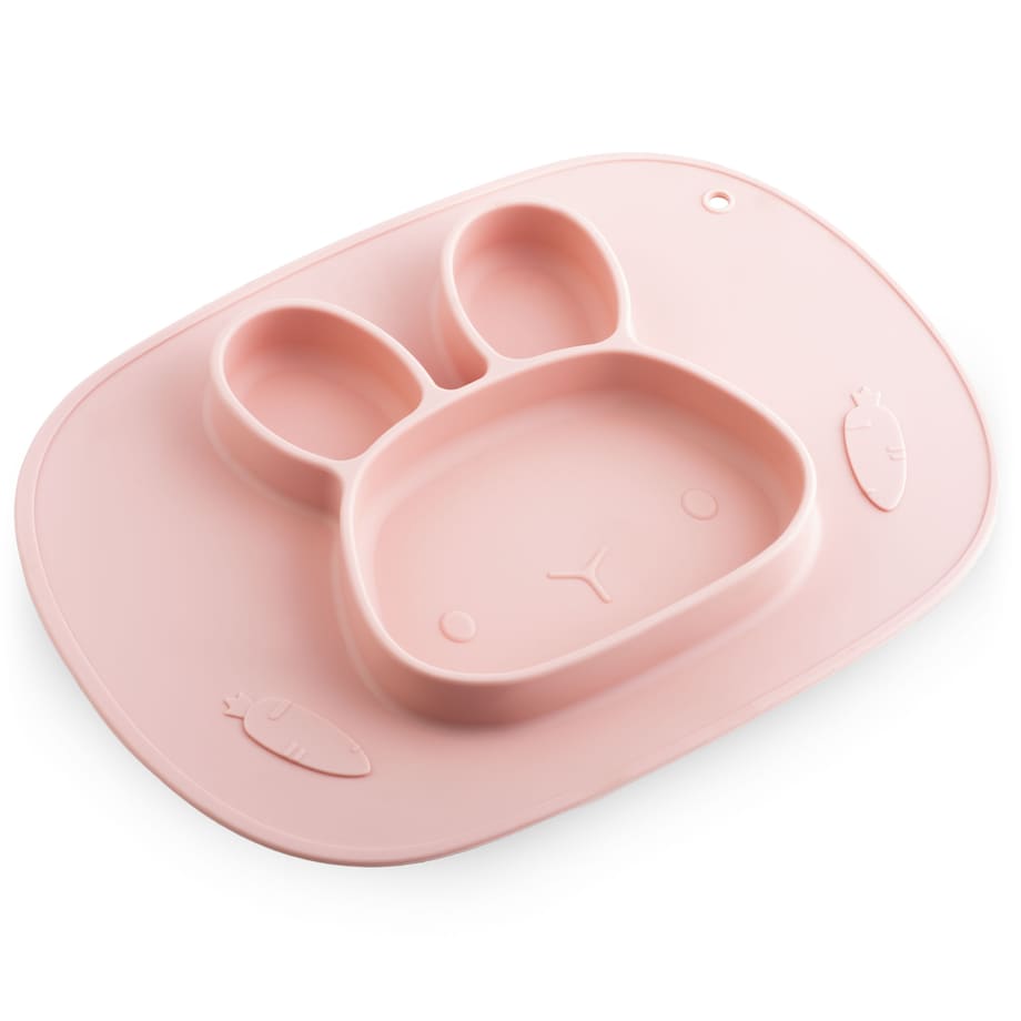 Talerzyk dla dziecka silikonowy do karmienia Królik różowy Ricokids