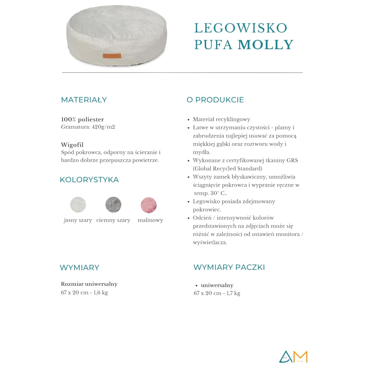 Animood Pufa Molly rozmiar: uniwersalny, kolor: ciemny szary , materiał:welur