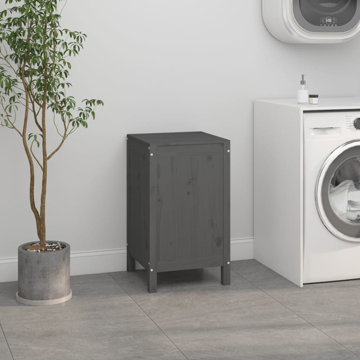 vidaXL Skrzynia na pranie, szara, 44x44x76 cm, lita sosna