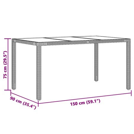 vidaXL Stół ogrodowy ze szklanym blatem, czarny, 150x90x75cm rattan PE