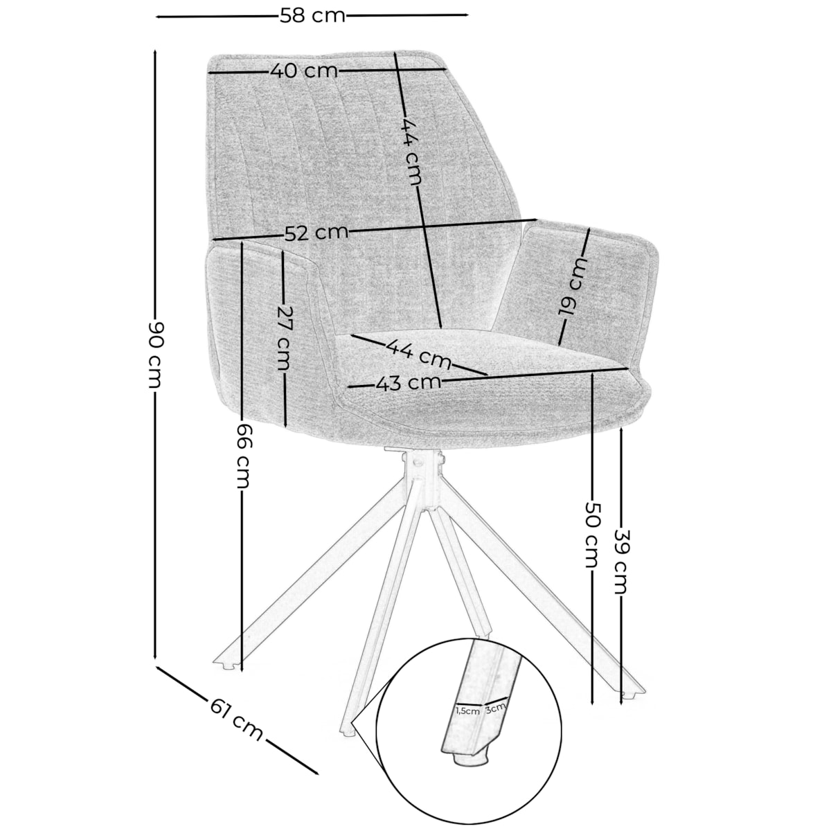 Krzesło tapicerowane obrotowe szenilowe do salonu MERANO jasnoszare