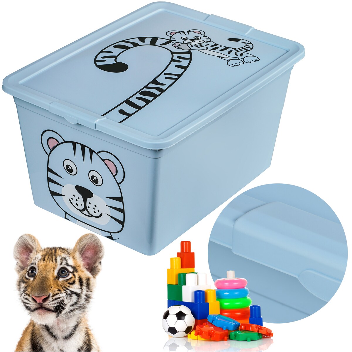Pojemnik Plastikowy Na Zabawki Z Pokrywą 30 L Zamykany Do Pokoju Dzieci Niebieski