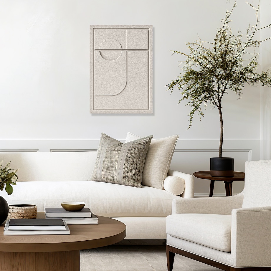 Obraz 3D 35x50cm Geometric II – Dekoracja Ścienna z Tynku Naturalnego, Natural Cream Minimalistyczny Relief