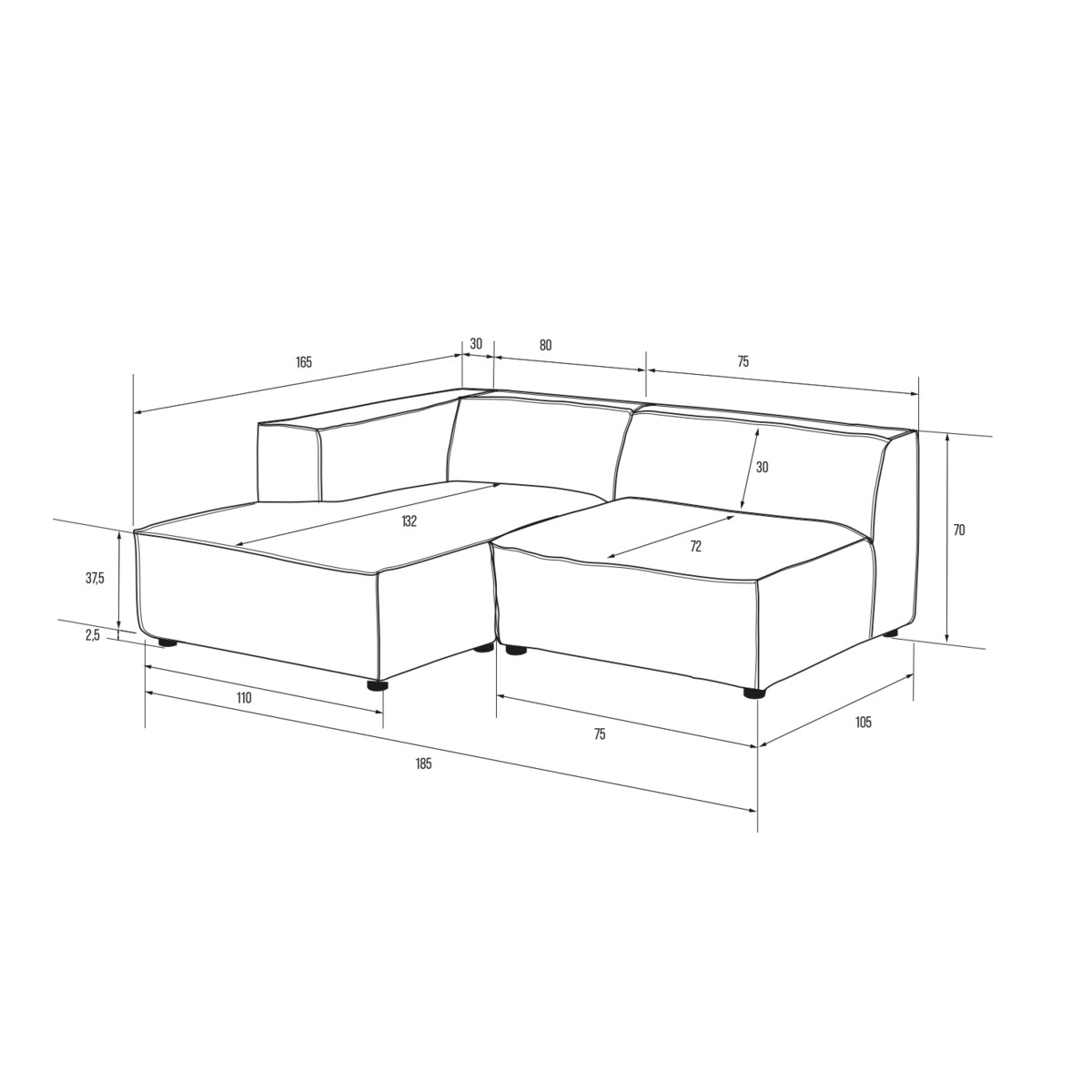 Narożnik 3 osobowy lewy Modularis - Szary Welur