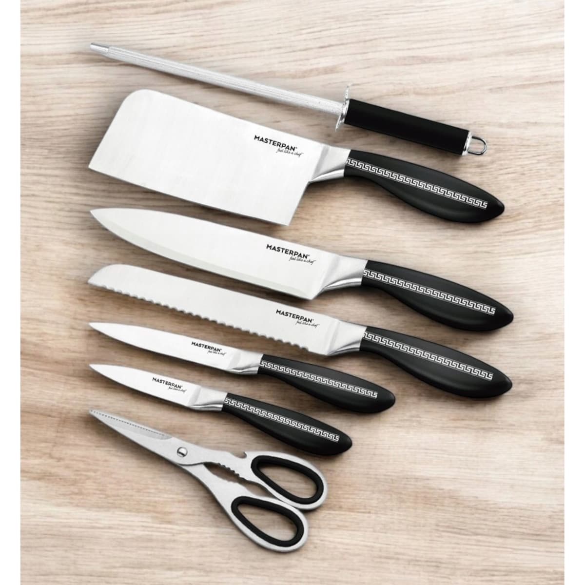 Zestaw Komplet Noży Kuchennych W Stojaku 8 Szt. Ostrzałka Nożyczki Ostre