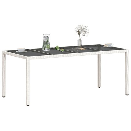 vidaXL Stół ogrodowy ze szklanym blatem, biały 190x90x75 cm, rattan PE