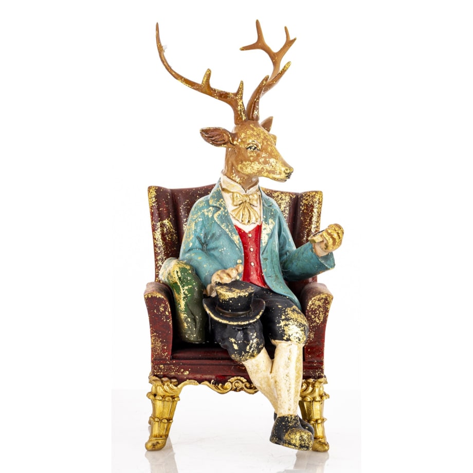 Figurka - jeleń siedzący w fotelu 23x10x11 cm z zegarkiem
