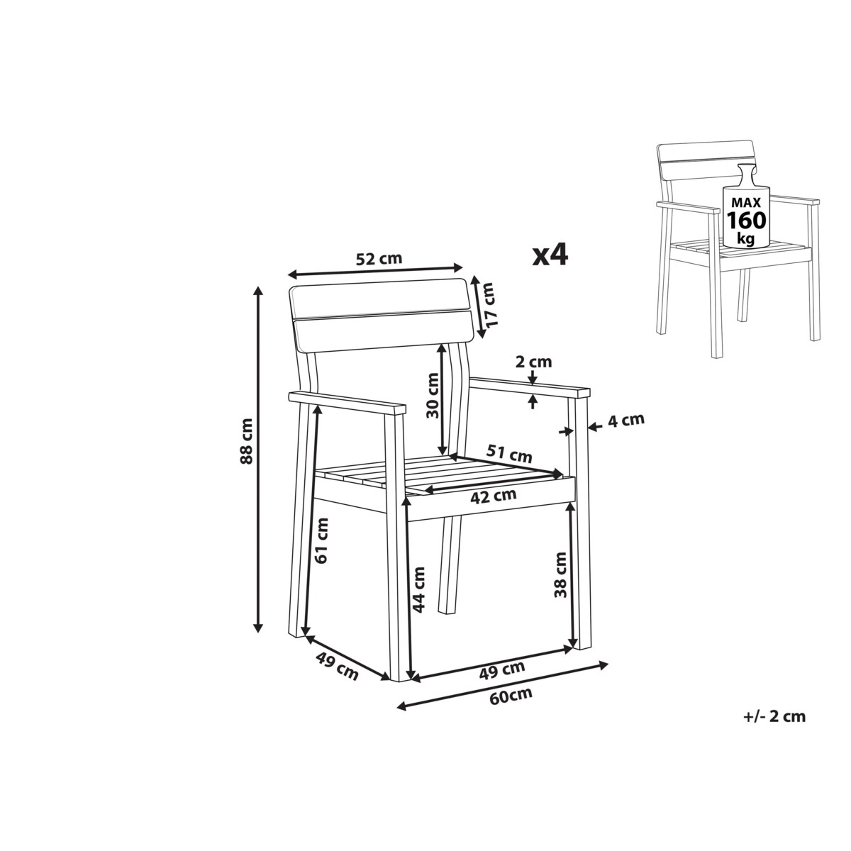 Zestaw 4 krzeseł ogrodowych drewno akacjowe FORNELLI
