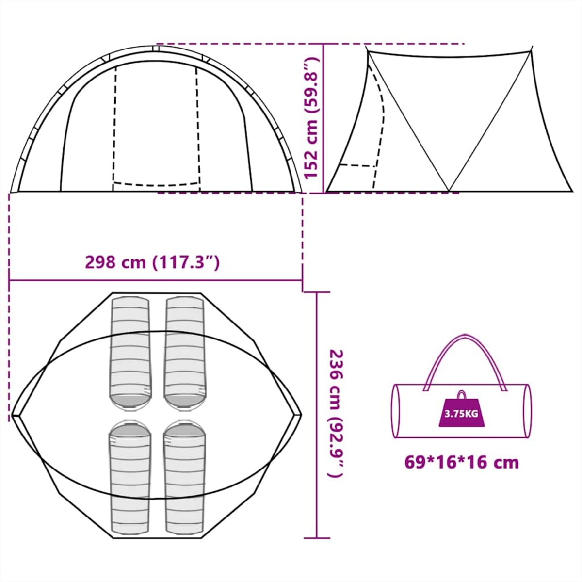 vidaXL Namiot wędkarski, 4-os., moro, wodoszczelny