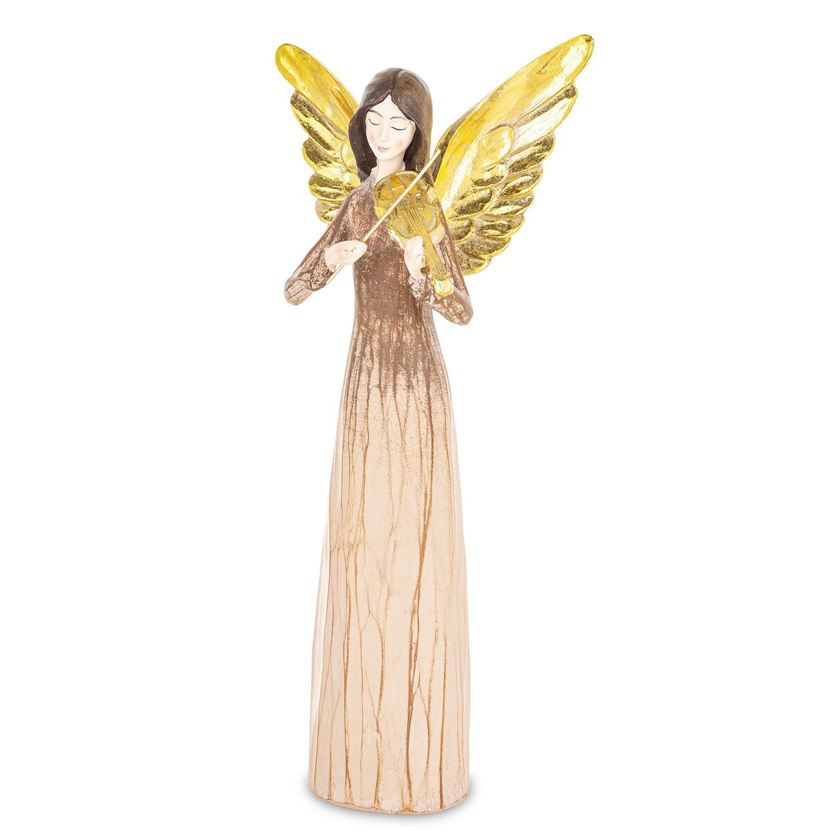 Dekoracja - anioł ze złotymi skrzydłami 34x15,5x8 cm ANGE-2 ze skrzypcami