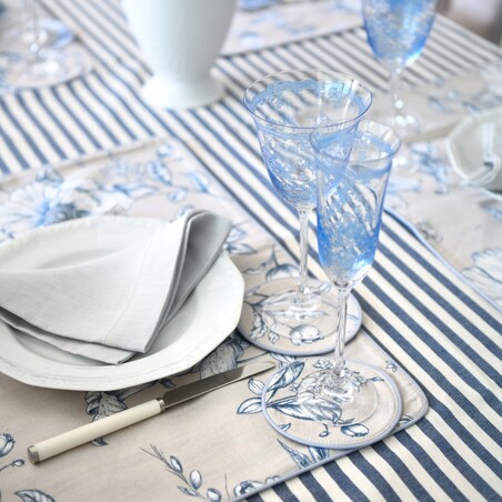 Mini dwustronne podkładki z motywem kwiatowym i eleganckich pasów Blossom Blue & Stripes – komplet 4 szt.