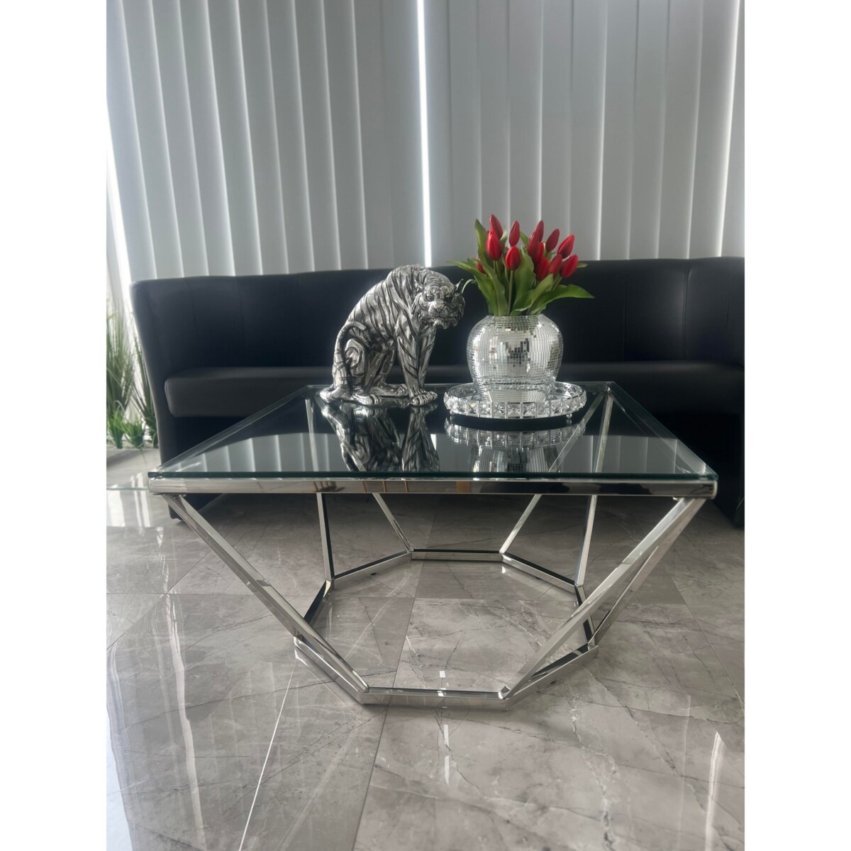 Stolik kawowy/ ława Diament Bryła z szybą przeźroczystą 80x80x45