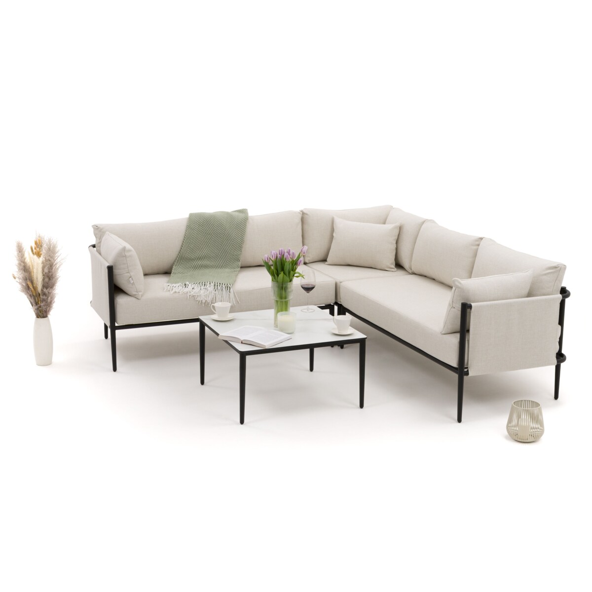 Zestaw mebli ogrodowych aluminiowe nowoczesne narożnik BELIZE beżowo białe