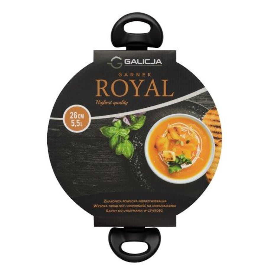 GARNEK 26 cm 5,5 L ROYAL GALICJA czarny indukcja pokrywka do gotowania