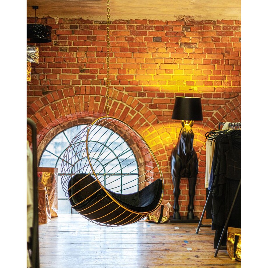 Fotel wiszący PH5994 GABBIA na łańcuchu złoty czarny, King Home