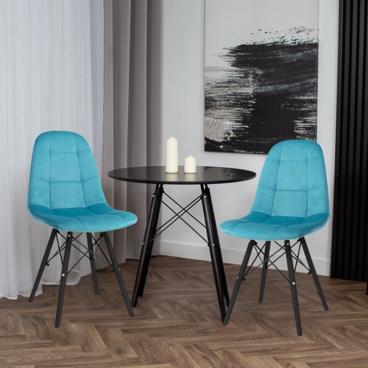 Krzesło tapicerowane turkusowe welurowe czarne nogi skandynawskie