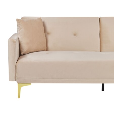 Sofa rozkładana welurowa beżowa LUCAN