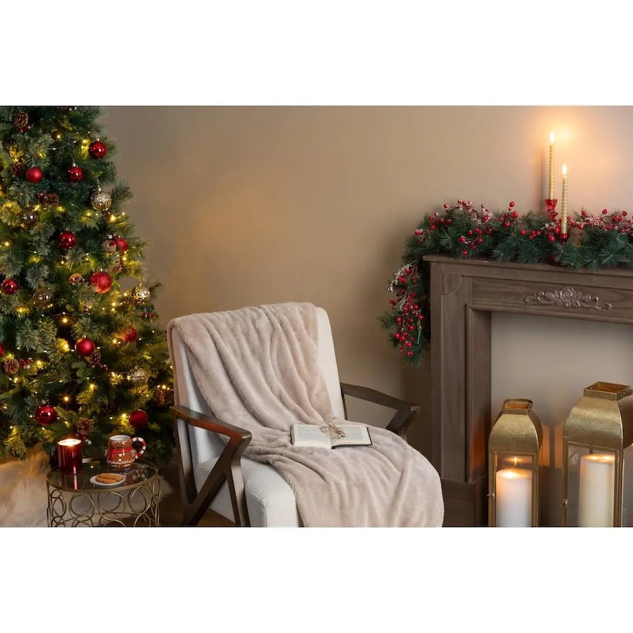 Pled koc pluszowy beżowy ze srebrną nitką 130x180 cm