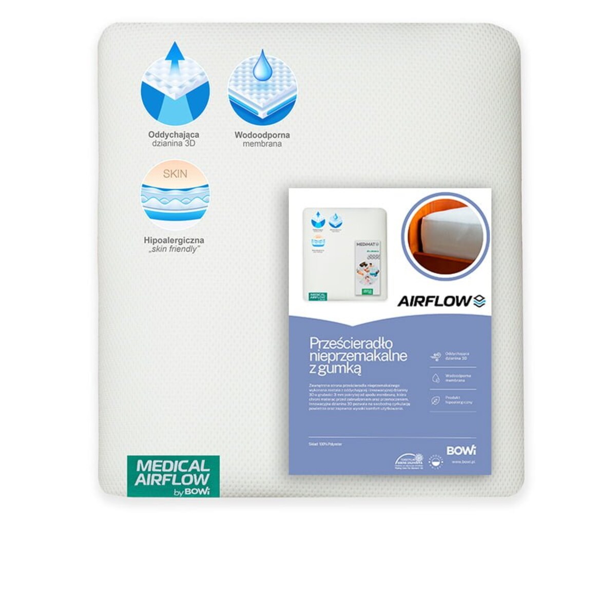 Prześcieradło nieprzemakalne z gumką AIRFLOW 90x200 cm