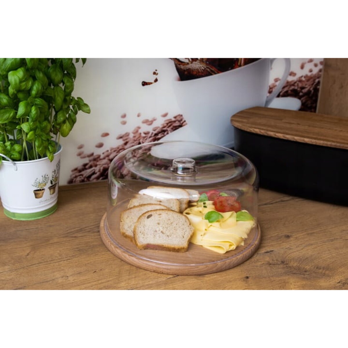 Patera Pojemnik na Ciasto Tort z Pokrywką Kloszem Drewniana Lekka 30 cm