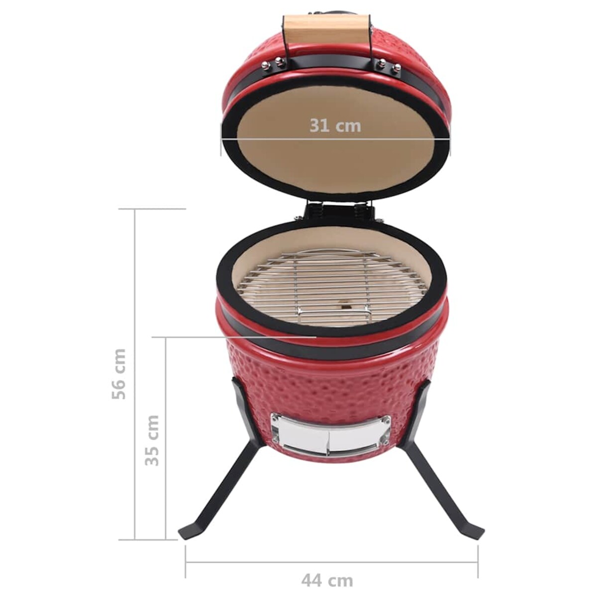vidaXL Ceramiczny grill kamado z wędzarnią, 2-w-1, 56 cm, czerwony