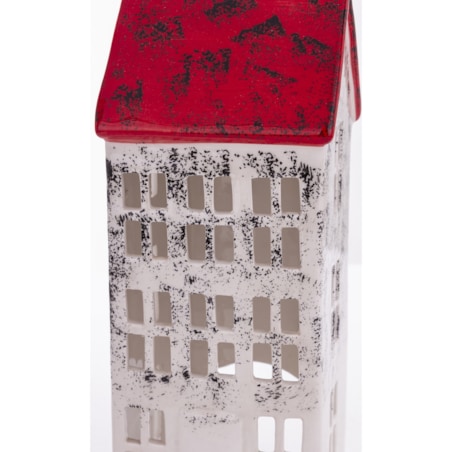 Domek ceramiczny biały z czerwonym dachem, 25x9x9 cm KEDOM