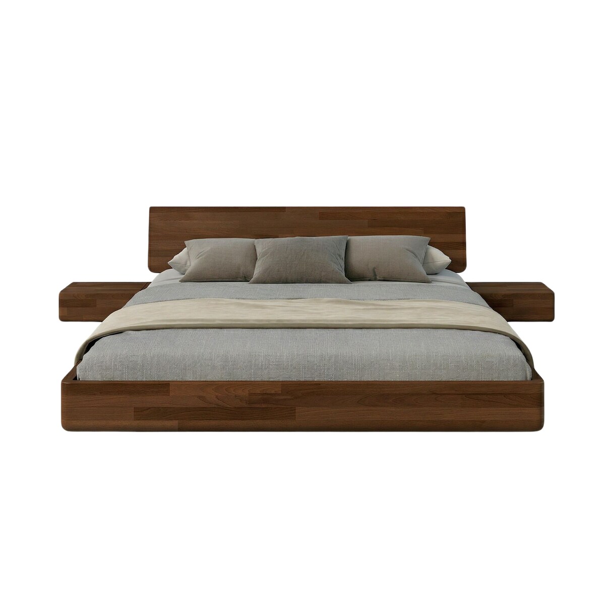Łóżko lewitujące drewniane bukowe Visby LENA z szafkami / 200x200 cm, kolor orzech