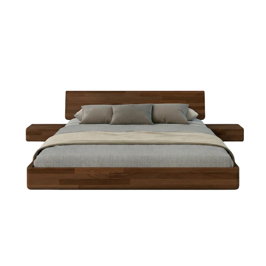 Łóżko lewitujące drewniane bukowe Visby LENA z szafkami / 200x200 cm, kolor orzech