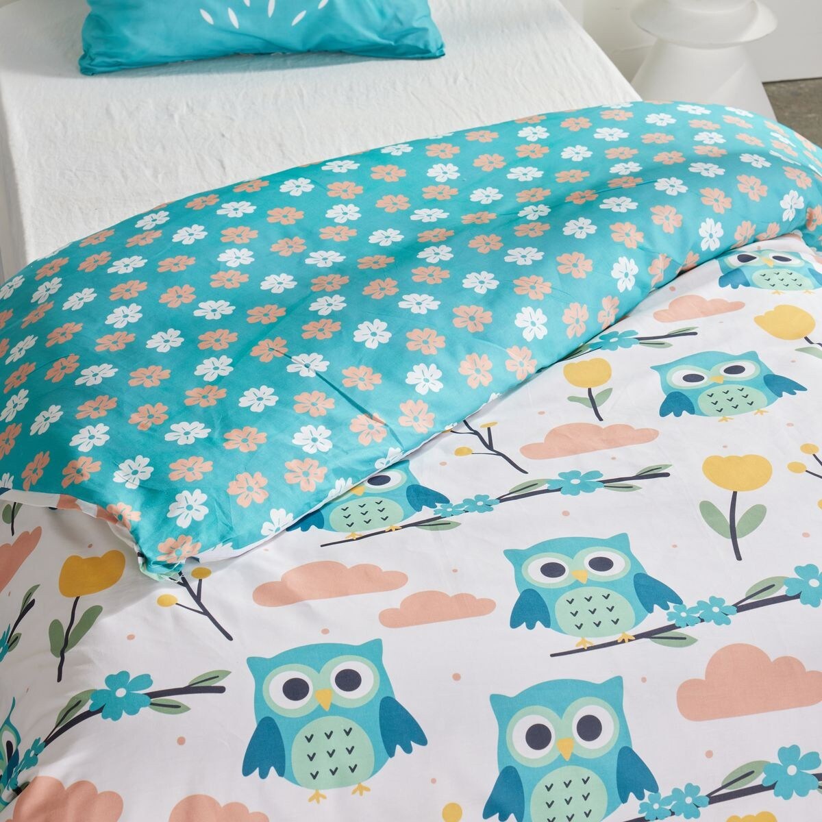 Komplet pościeli dziecięcej z uszkami 140x200 cm MATTINA sowa