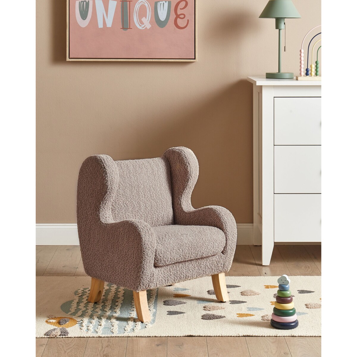 Fotel dziecięcy boucle beżowoszary FARUM
