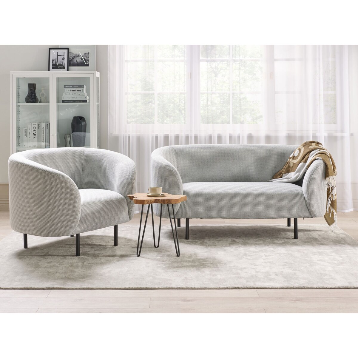 Komplet wypoczynkowy LOEN Czarny/ biały dla 3 osób