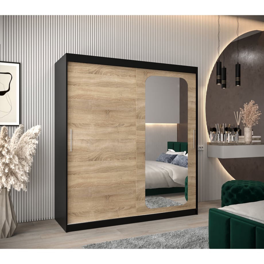 Szafa przesuwna Garderoba PROMO T2 180 czarny/sonoma
