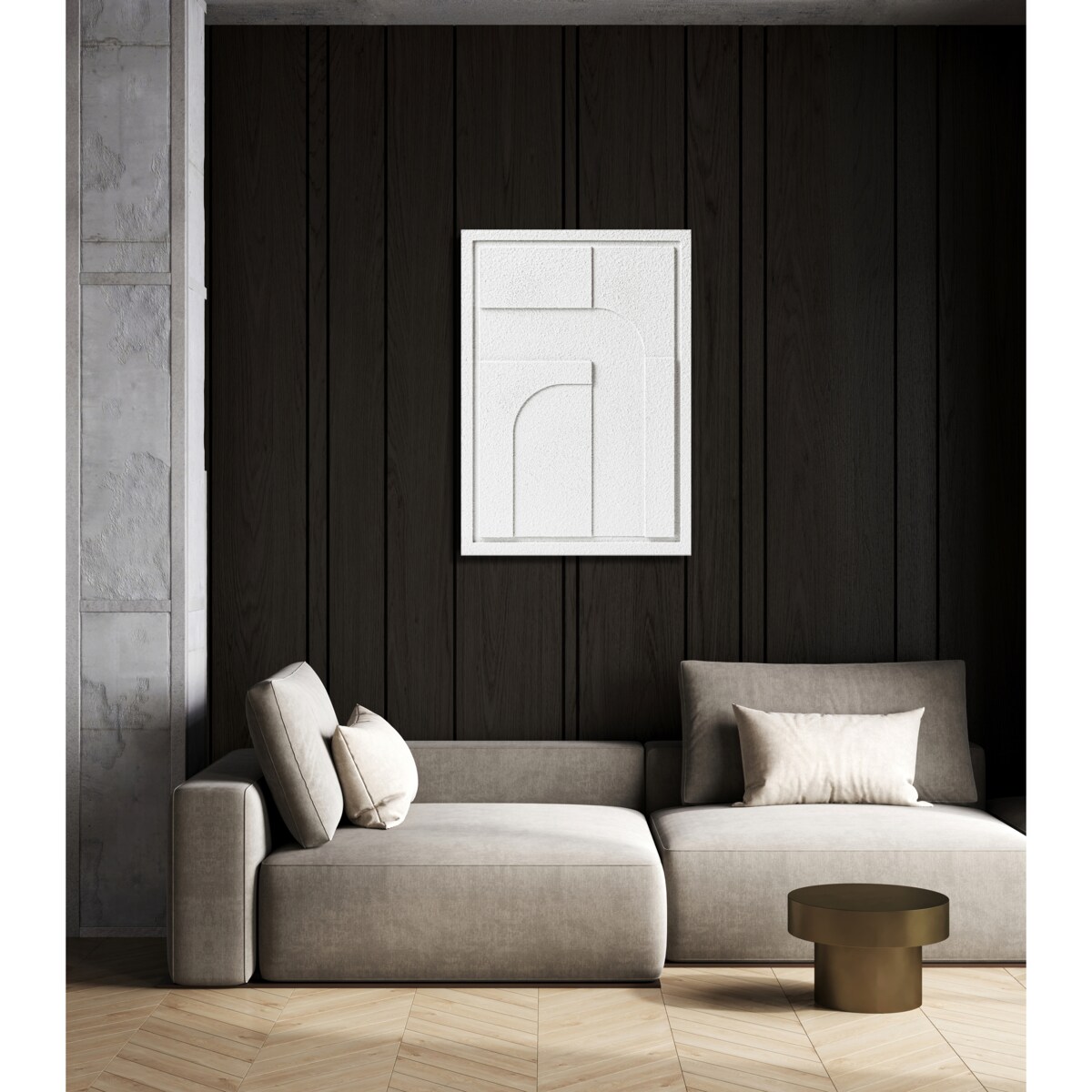 Obraz 3D 50x70cm Geometric IV – Dekoracja Ścienna z Tynku Naturalnego, Bianco Minimalistyczny Relief