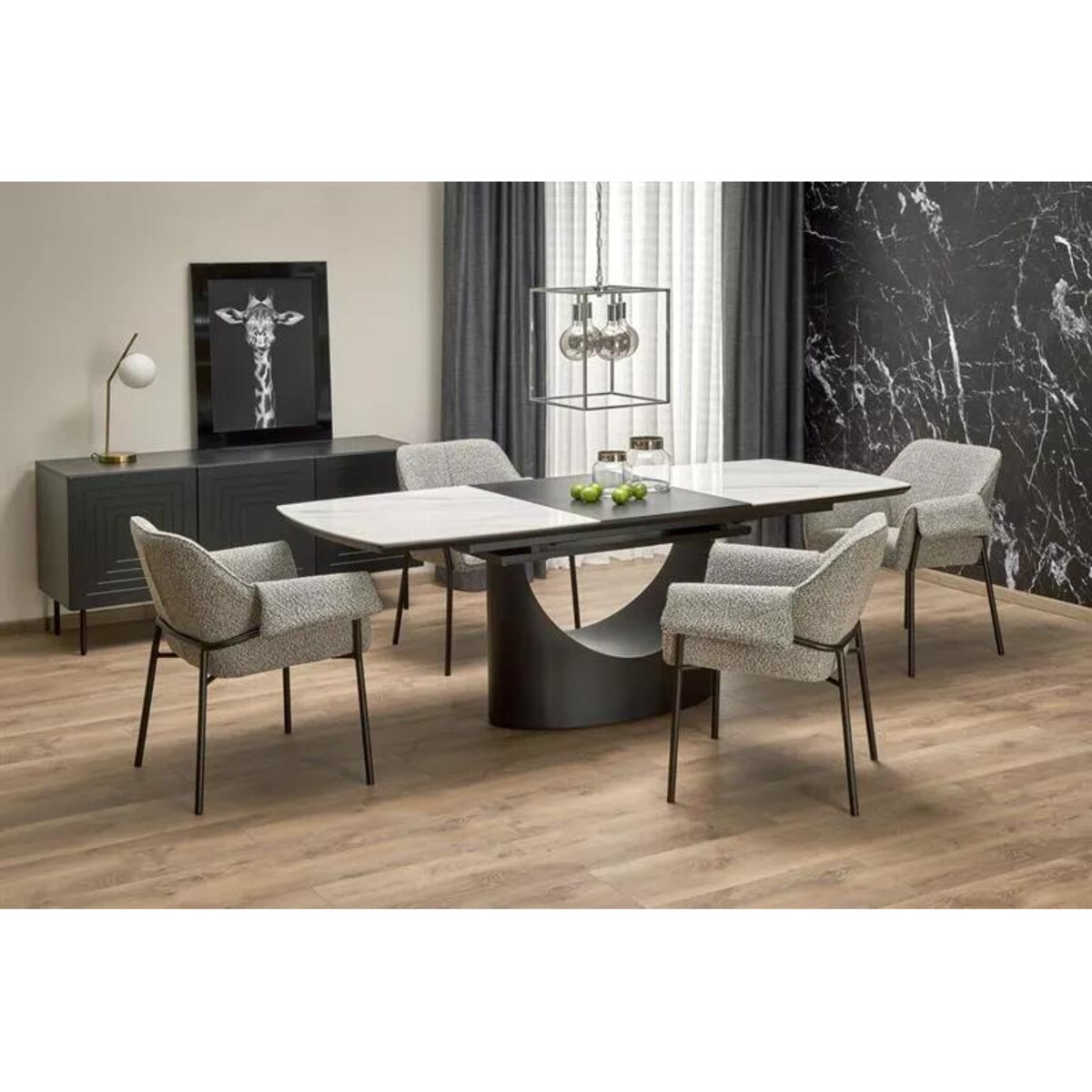 Stół rozkładany OSMAN 160(220)x90 biały marmur/czarny