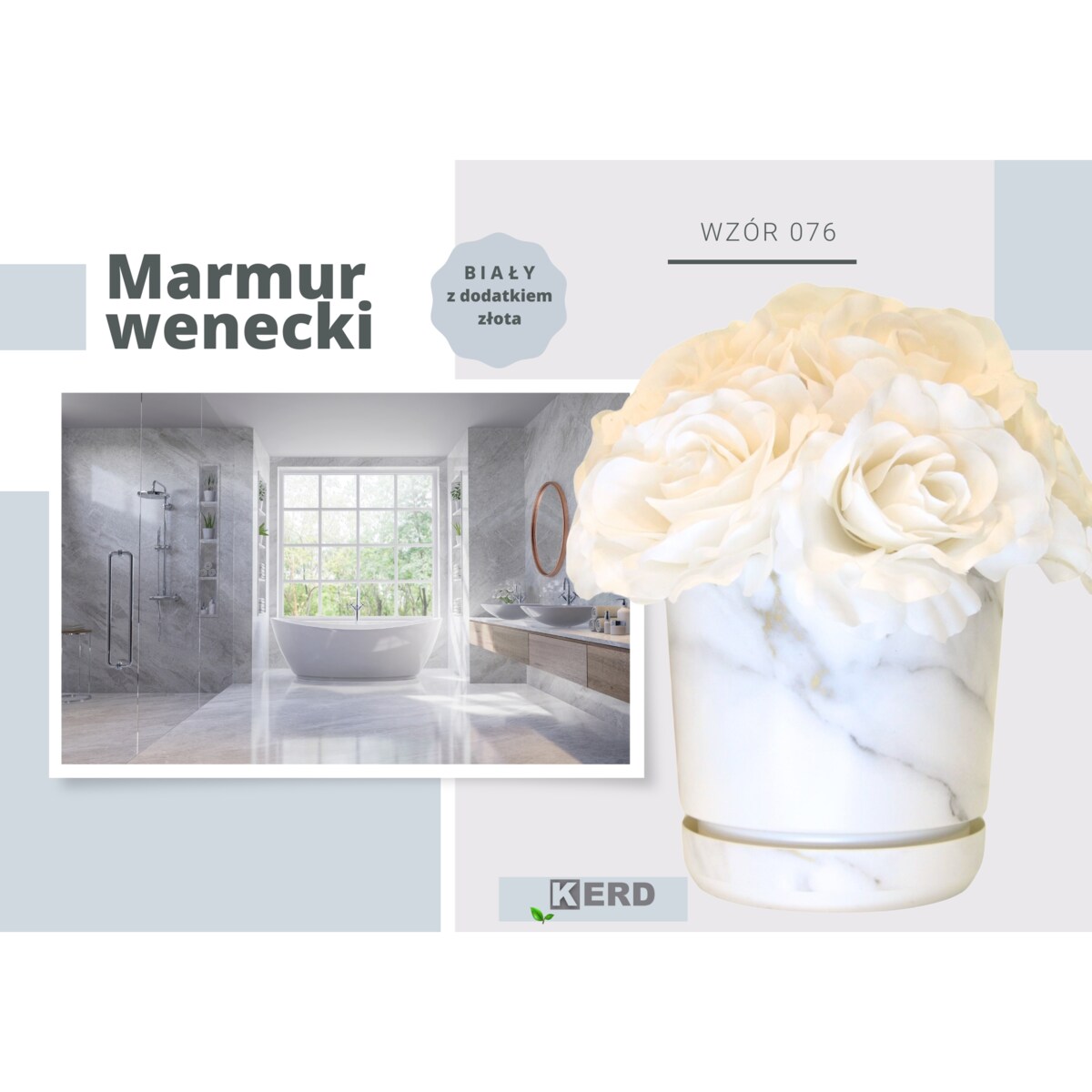 14 cm wzór MARMUR WENECKI Doniczka z podstawką biała + szare złote el. imitacja kamienia wykoń. satynowe matowe stiuk