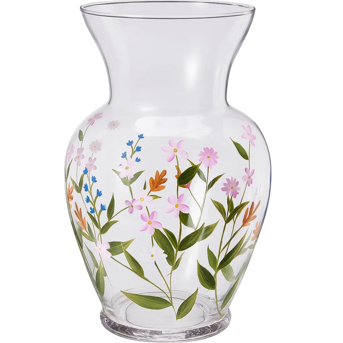 Szklany wazon na kwiaty, z wzorami kwiatowymi, 16.5 x 16.5 x 27 cm