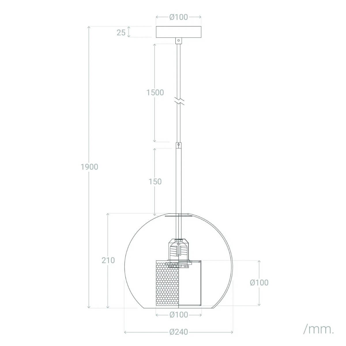 Szklana lampa wisząca Nobile ABR-ZON2-E27 Abruzzo kula złoty przezroczysty